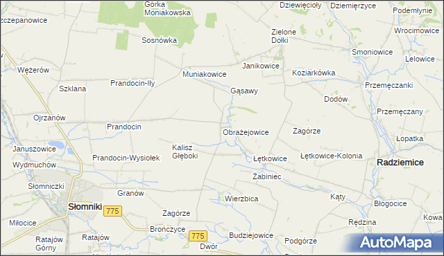 mapa Obrażejowice, Obrażejowice na mapie Targeo