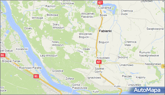 mapa Osiek gmina Fabianki, Osiek gmina Fabianki na mapie Targeo