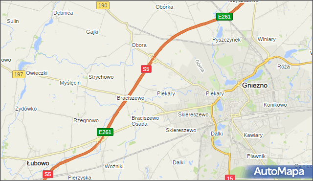 mapa Piekary gmina Gniezno, Piekary gmina Gniezno na mapie Targeo