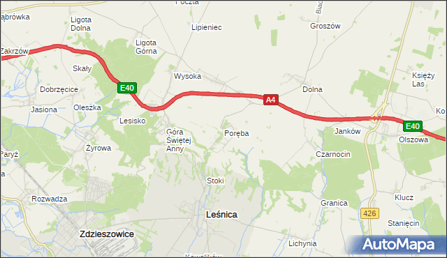 mapa Poręba gmina Leśnica, Poręba gmina Leśnica na mapie Targeo