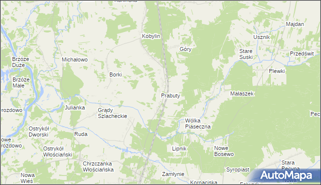 mapa Prabuty gmina Długosiodło, Prabuty gmina Długosiodło na mapie Targeo