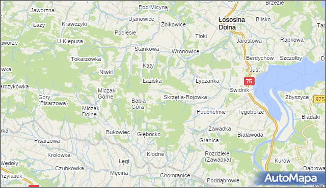 mapa Skrzętla-Rojówka, Skrzętla-Rojówka na mapie Targeo