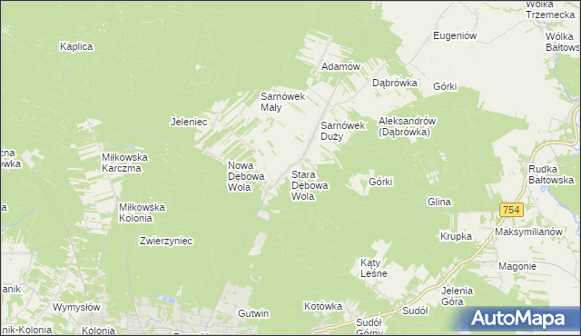 mapa Stara Dębowa Wola, Stara Dębowa Wola na mapie Targeo