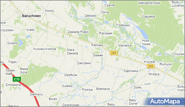 mapa Stawek gmina Baruchowo, Stawek gmina Baruchowo na mapie Targeo