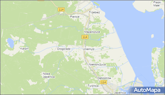 mapa Uniemyśl gmina Police, Uniemyśl gmina Police na mapie Targeo