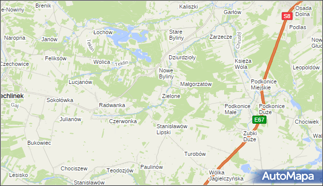 mapa Zielone gmina Rawa Mazowiecka, Zielone gmina Rawa Mazowiecka na mapie Targeo