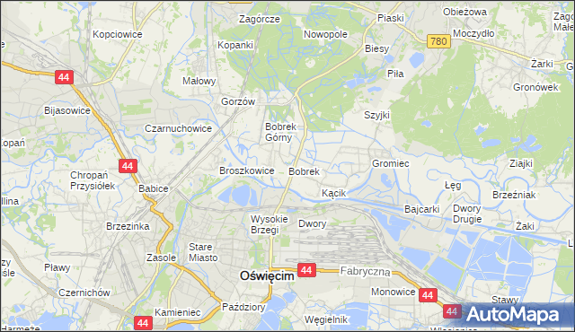 mapa Bobrek gmina Chełmek, Bobrek gmina Chełmek na mapie Targeo