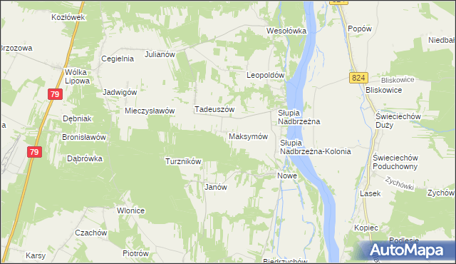 mapa Maksymów gmina Tarłów, Maksymów gmina Tarłów na mapie Targeo