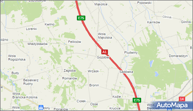 mapa Gozdów gmina Stryków, Gozdów gmina Stryków na mapie Targeo