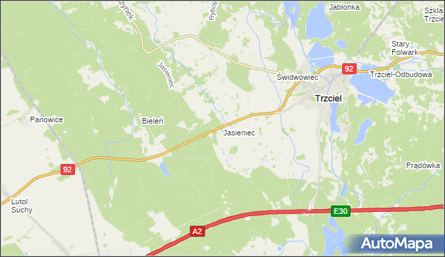 mapa Jasieniec gmina Trzciel, Jasieniec gmina Trzciel na mapie Targeo