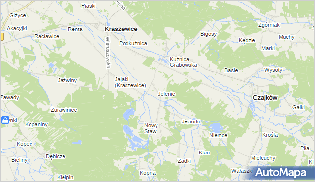 mapa Jelenie gmina Kraszewice, Jelenie gmina Kraszewice na mapie Targeo