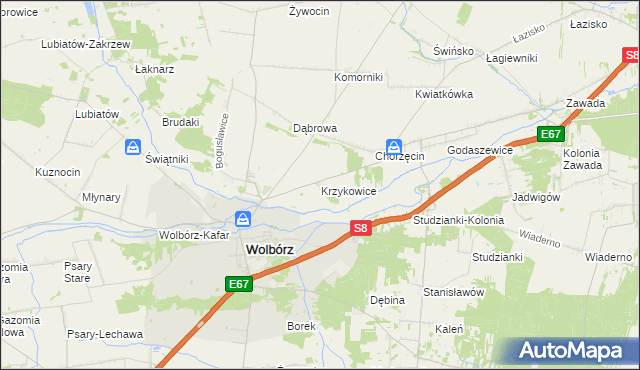 mapa Krzykowice gmina Wolbórz, Krzykowice gmina Wolbórz na mapie Targeo