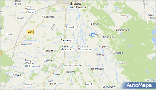 mapa Kuźnica Bobrowska, Kuźnica Bobrowska na mapie Targeo