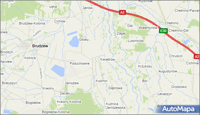 mapa Kwiatków gmina Brudzew, Kwiatków gmina Brudzew na mapie Targeo