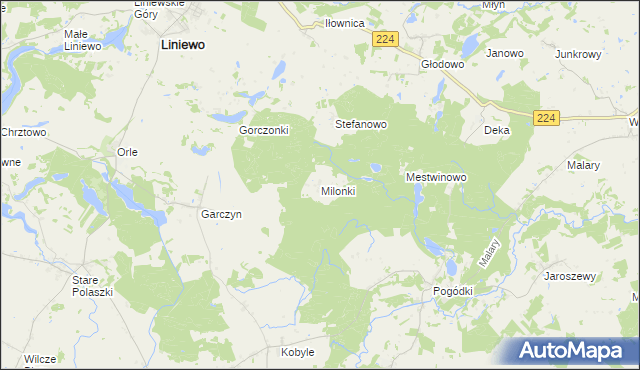 mapa Milonki gmina Liniewo, Milonki gmina Liniewo na mapie Targeo