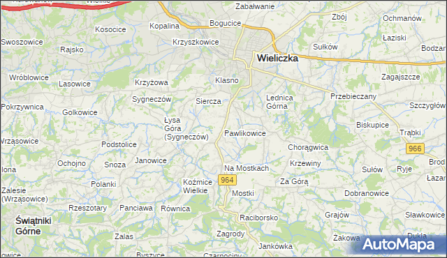 mapa Pawlikowice gmina Wieliczka, Pawlikowice gmina Wieliczka na mapie Targeo