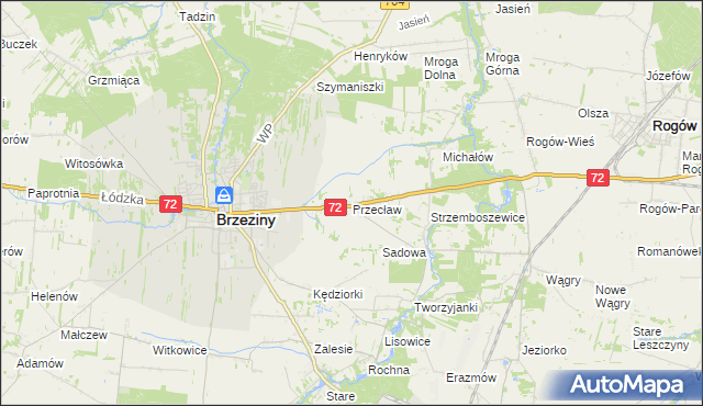 mapa Przecław gmina Brzeziny, Przecław gmina Brzeziny na mapie Targeo