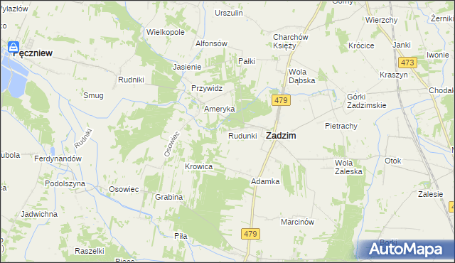 mapa Rudunki gmina Zadzim, Rudunki gmina Zadzim na mapie Targeo