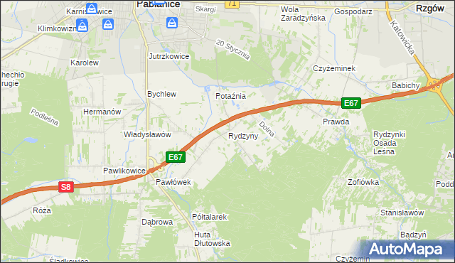 mapa Rydzyny, Rydzyny na mapie Targeo