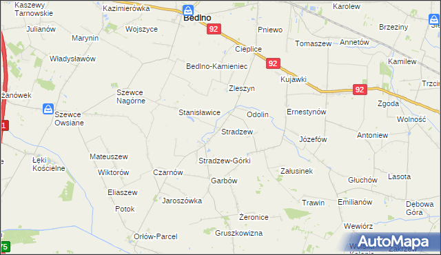 mapa Stradzew gmina Bedlno, Stradzew gmina Bedlno na mapie Targeo