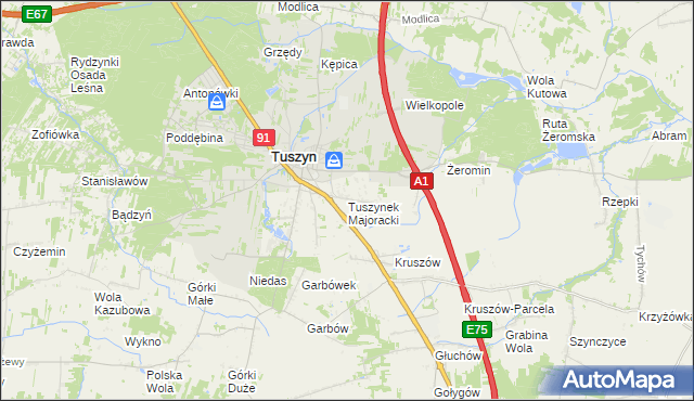 mapa Tuszynek Majoracki, Tuszynek Majoracki na mapie Targeo