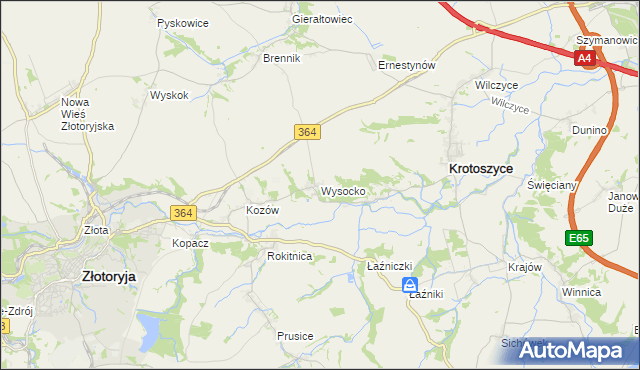 mapa Wysocko gmina Złotoryja, Wysocko gmina Złotoryja na mapie Targeo