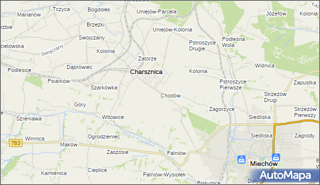 mapa Chodów gmina Charsznica, Chodów gmina Charsznica na mapie Targeo
