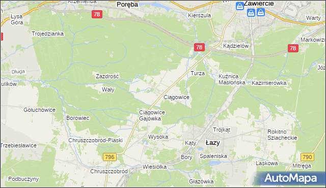 mapa Ciągowice, Ciągowice na mapie Targeo