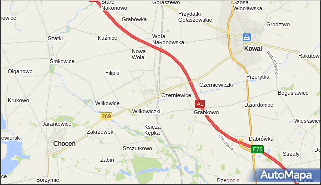 mapa Czerniewice gmina Choceń, Czerniewice gmina Choceń na mapie Targeo