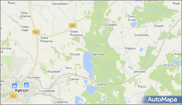mapa Dąbrowa gmina Kętrzyn, Dąbrowa gmina Kętrzyn na mapie Targeo