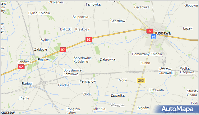 mapa Dąbrówka gmina Kłodawa, Dąbrówka gmina Kłodawa na mapie Targeo