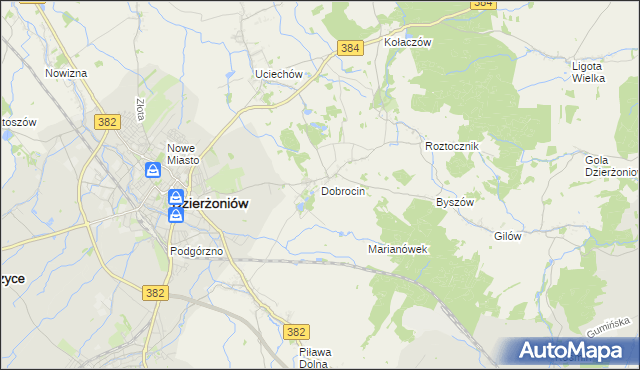 mapa Dobrocin gmina Dzierżoniów, Dobrocin gmina Dzierżoniów na mapie Targeo