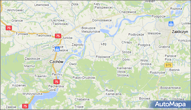 mapa Filipowice gmina Zakliczyn, Filipowice gmina Zakliczyn na mapie Targeo