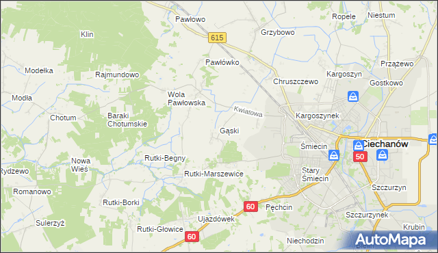 mapa Gąski gmina Ciechanów, Gąski gmina Ciechanów na mapie Targeo