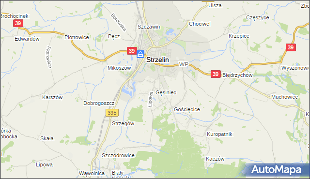 mapa Gęsiniec, Gęsiniec na mapie Targeo