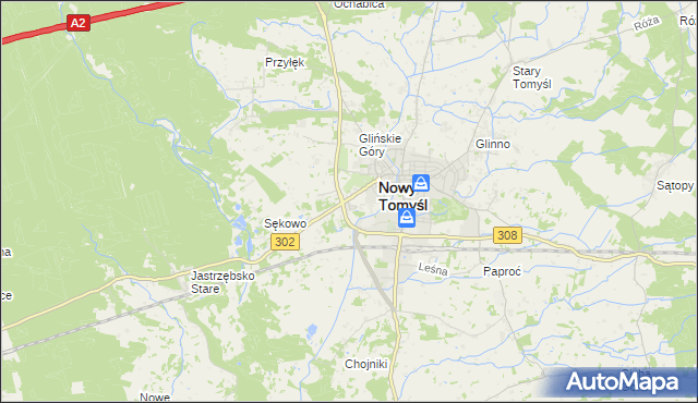 mapa Glinno gmina Nowy Tomyśl, Glinno gmina Nowy Tomyśl na mapie Targeo