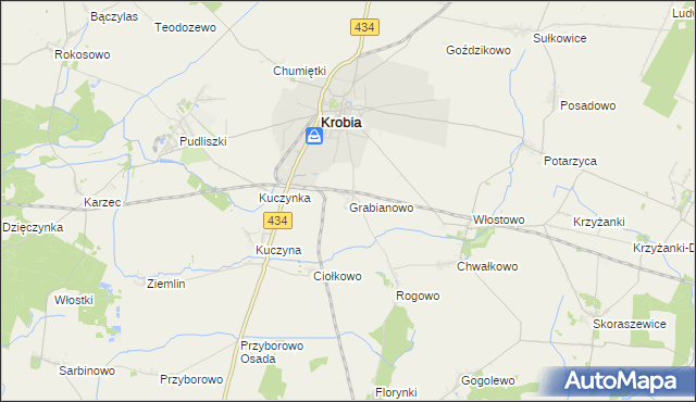 mapa Grabianowo gmina Krobia, Grabianowo gmina Krobia na mapie Targeo
