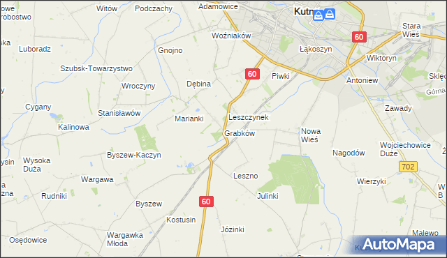 mapa Grabków gmina Kutno, Grabków gmina Kutno na mapie Targeo