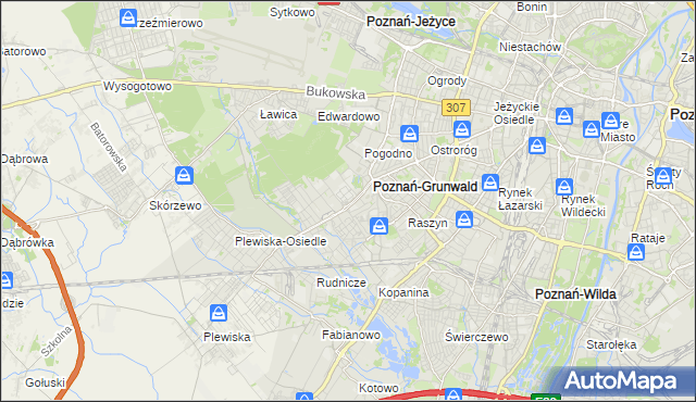 mapa Grunwald gmina Poznań, Grunwald gmina Poznań na mapie Targeo
