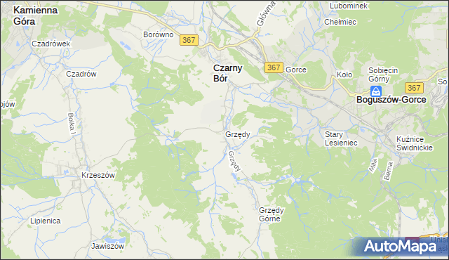 mapa Grzędy gmina Czarny Bór, Grzędy gmina Czarny Bór na mapie Targeo