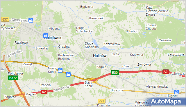 mapa Halinów powiat miński, Halinów powiat miński na mapie Targeo