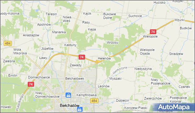mapa Helenów gmina Bełchatów, Helenów gmina Bełchatów na mapie Targeo