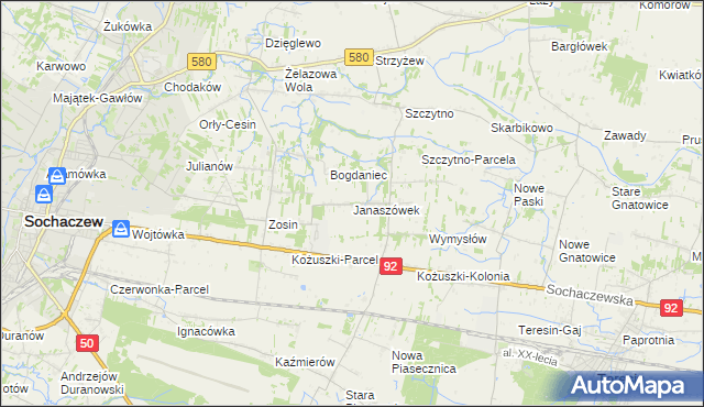 mapa Janaszówek, Janaszówek na mapie Targeo