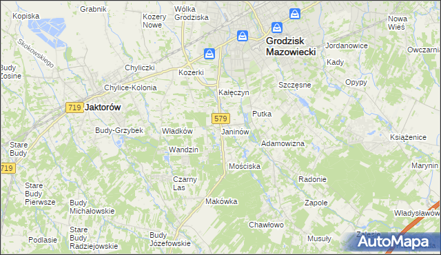 mapa Janinów gmina Grodzisk Mazowiecki, Janinów gmina Grodzisk Mazowiecki na mapie Targeo