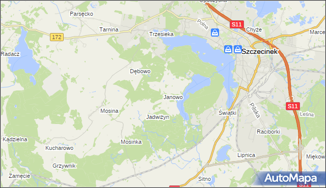 mapa Janowo gmina Szczecinek, Janowo gmina Szczecinek na mapie Targeo