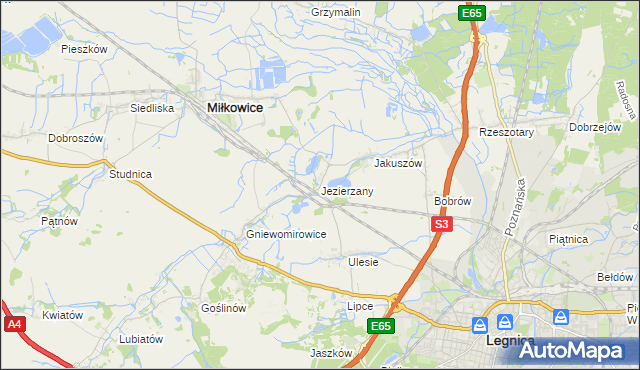mapa Jezierzany gmina Miłkowice, Jezierzany gmina Miłkowice na mapie Targeo