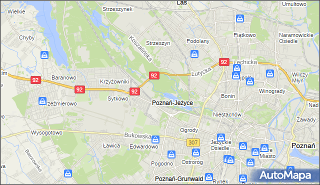 mapa Jeżyce gmina Poznań, Jeżyce gmina Poznań na mapie Targeo