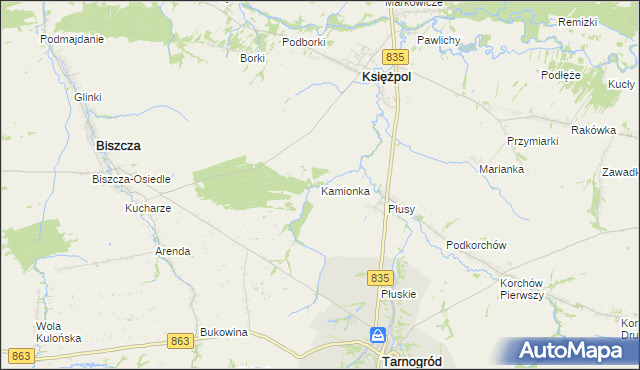 mapa Kamionka gmina Księżpol, Kamionka gmina Księżpol na mapie Targeo