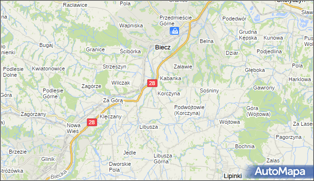 mapa Korczyna gmina Biecz, Korczyna gmina Biecz na mapie Targeo