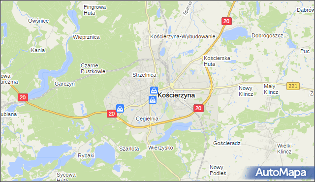 mapa Kościerzyna, Kościerzyna na mapie Targeo